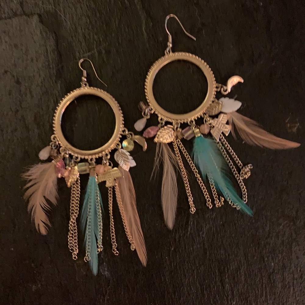 Candies Gold Charm and Feather Earrings